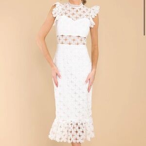 RED DRESS Love’s High Hopes White Crochet Midi Dress